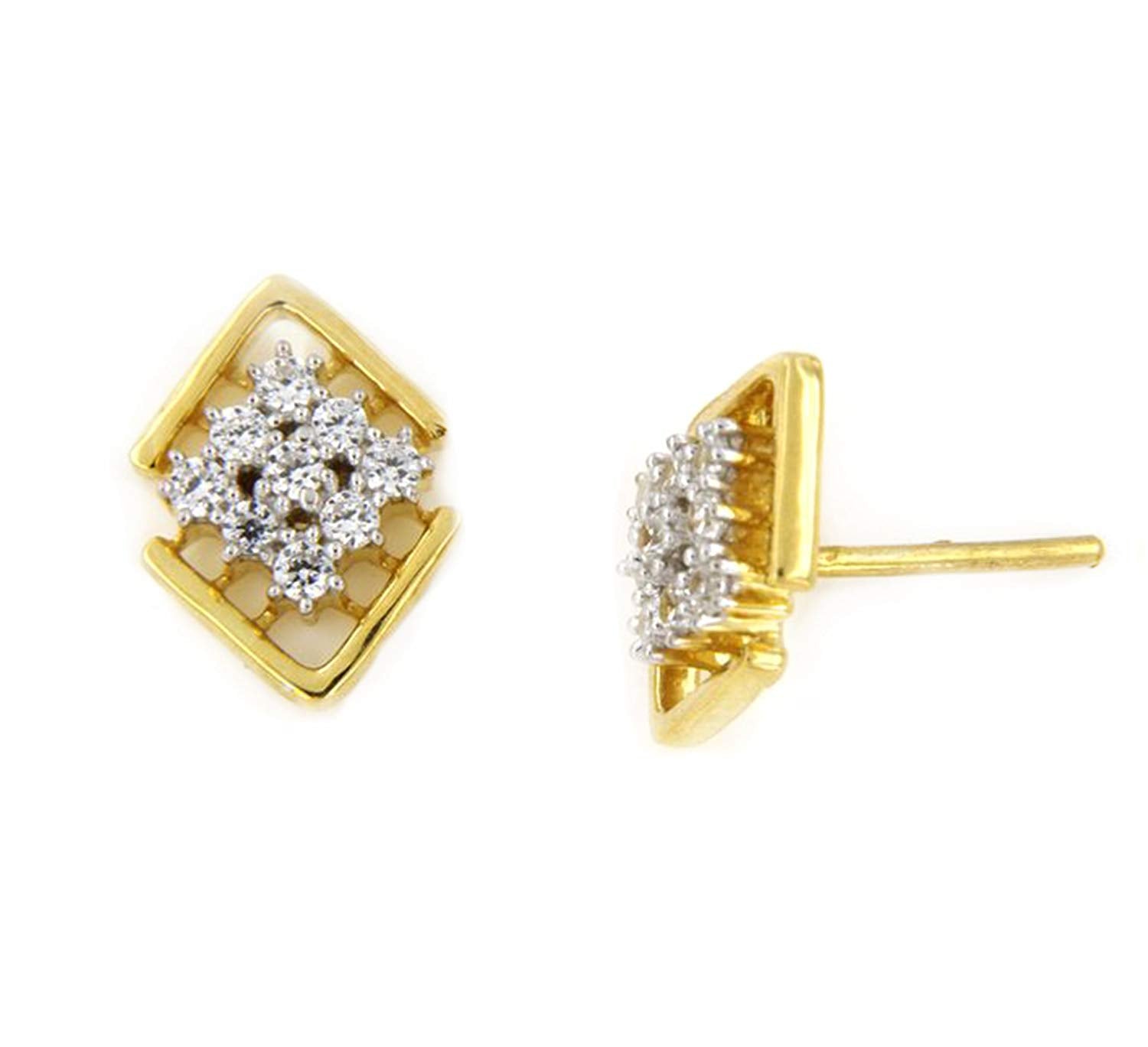 atjewels 18K Yellow Gold Over 925 Sterling Siver White CZ Post Back Wedding Stud Earring MOTHER'S DAY SPECIAL OFFER - atjewels.in