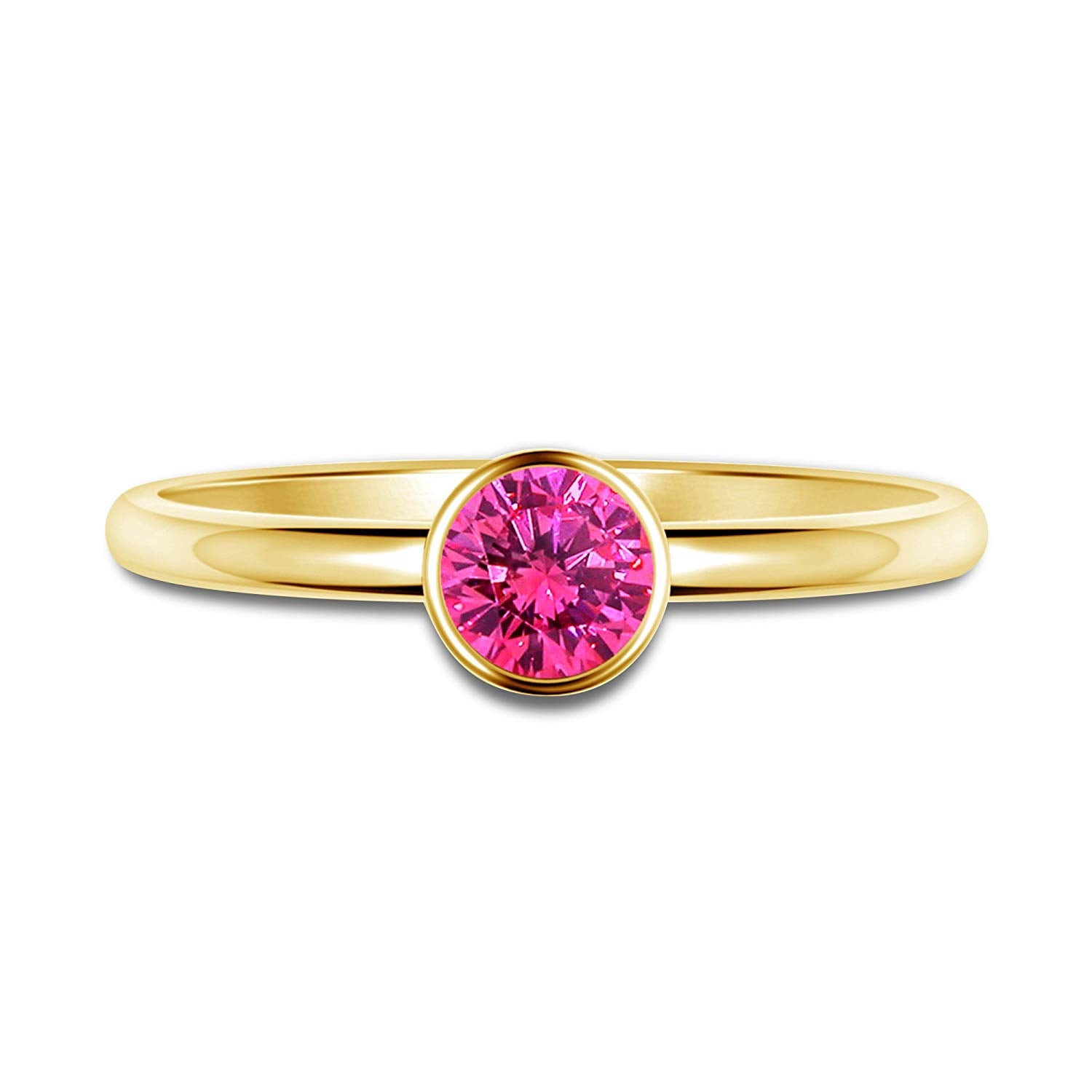 atjewels 14K Yellow Gold Over 925 Silver Round Pink Sapphire Solitaire Ring MOTHER'S DAY SPECIAL OFFER - atjewels.in