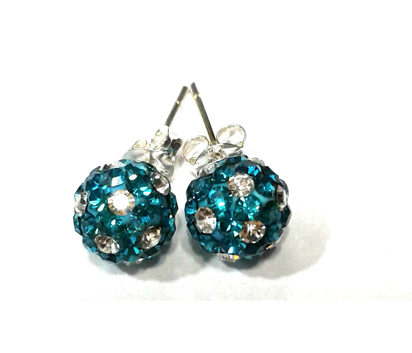 atjewels Round Cut Crystal Sterling Silver Pave Ball Stud Earrings, Crystal Fireball Disco Ball Earrings 1 Pair For Girl's and Women's Fancy Party Wear Earrings - atjewels.in
