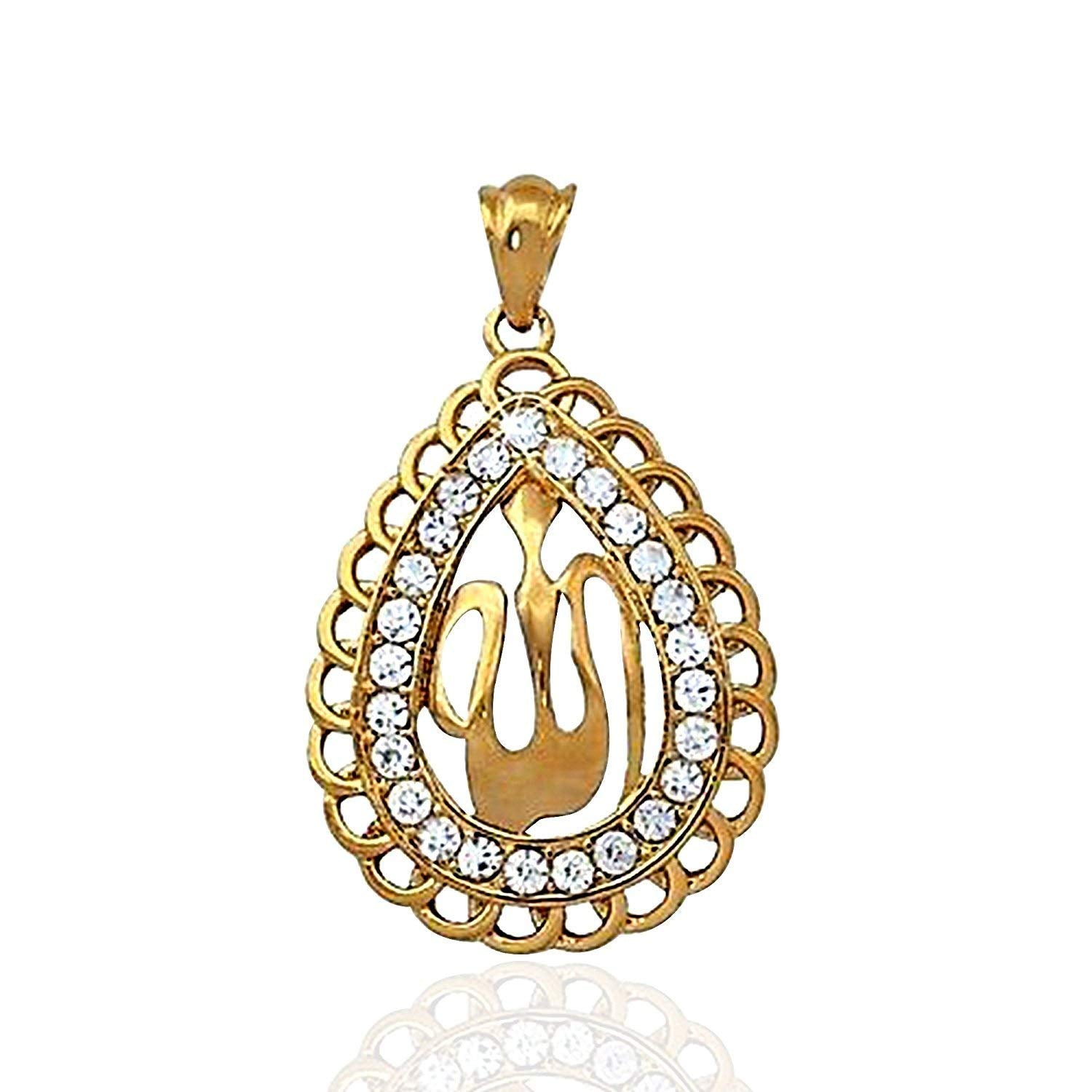 atjewels 14K Yellow Gold Over .925 Sterling Silver White CZ Allah Pendant For Men's MOTHER'S DAY SPECIAL OFFER - atjewels.in