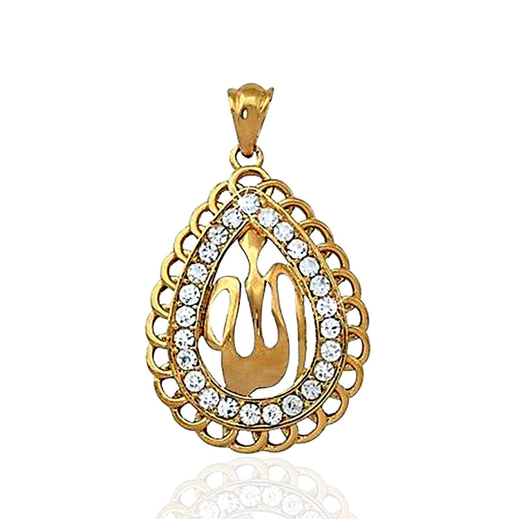atjewels 14K Yellow Gold Over .925 Sterling Silver White CZ Allah Pendant For Men's MOTHER'S DAY SPECIAL OFFER - atjewels.in