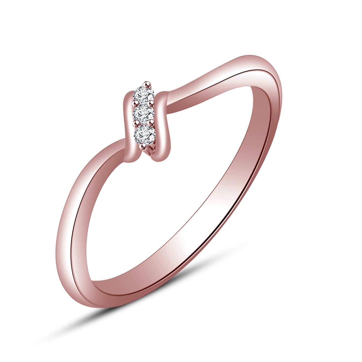 atjewels 14K Rose Gold Over Sterling Round White CZ in Prong Set Three Stone Ring for Women's MOTHER'S DAY SPECIAL OFFER - atjewels.in