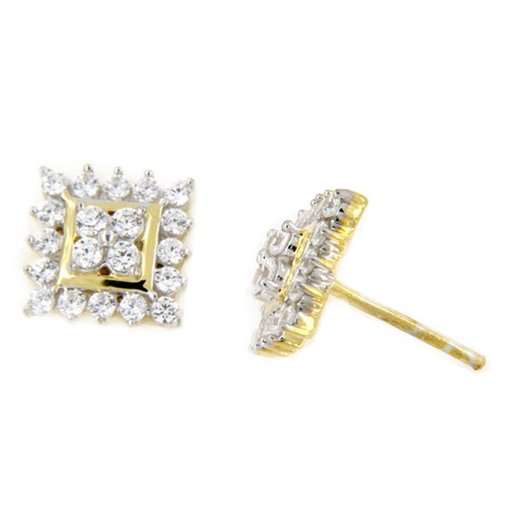 atjewels 18K Yellow Gold Over 925 Sterling White CZ Post Back Engagement Square Earrings MOTHER'S DAY SPECIAL OFFER - atjewels.in