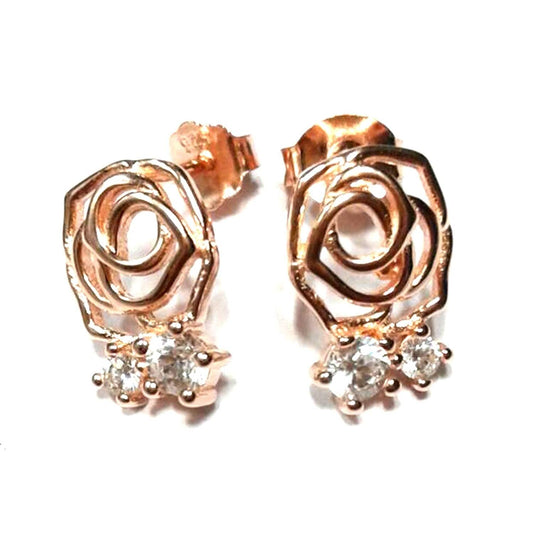 atjewels Round Cut White CZ 14k Rose Gold Over 925 Sterling Silver Rose Flower Stud Earrings For Girl's and Women's For MOTHER'S DAY SPECIAL OFFER - atjewels.in