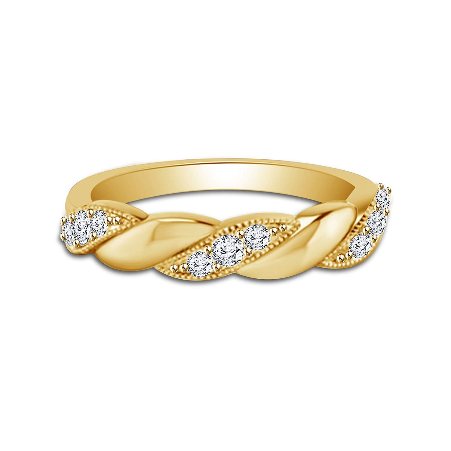 atjewels Round White Zirconia in 14K Yellow Gold Over 925 Silver Sterling Engagement Ring MOTHER'S DAY SPECIAL OFFER - atjewels.in