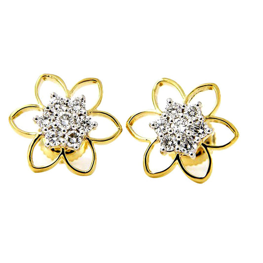 atjewels Round Cut White CZ 18K Yellow Gold Over .925 Silver Flower Stud Earrings For Women's MOTHER'S DAY SPECIAL OFFER - atjewels.in