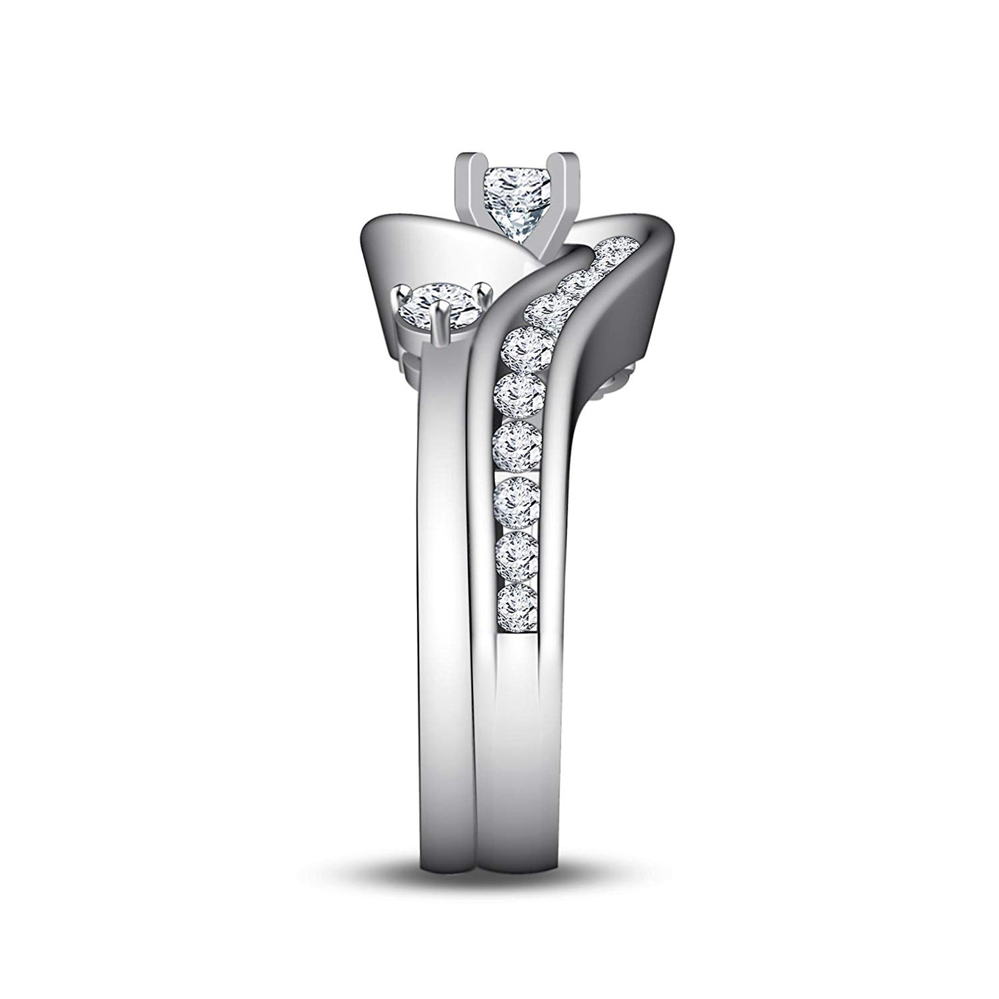 atjewels 2.38 Ct White Diamond 14k White Gold Over .925 Sterling Silver Bridal Ring Set US Size 6 MOTHER'S DAY SPECIAL OFFER - atjewels.in