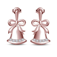 atjewels Women's 14K Rose Gold Plated .925 Silver Swarovski CZ Bell and Bow Knot Screw Back Stud Earrings MOTHER'S DAY SPECIAL OFFER - atjewels.in
