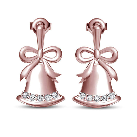 atjewels Women's 14K Rose Gold Plated .925 Silver Swarovski CZ B and Bow Knot Screw Back Stud Earrings MOTHER'S DAY SPECIAL OFFER - atjewels.in