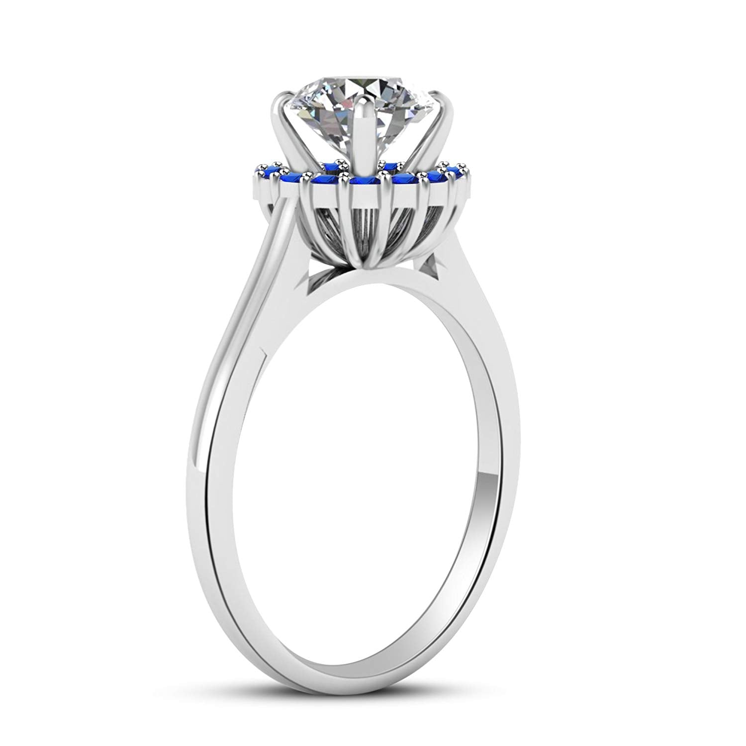 atjewels White CZ and Blue Sapphire 14K White Gold Over Sterling Silver Solitaire With Accents Ring For Women's MOTHER'S DAY SPECIAL OFFER - atjewels.in