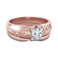 atjewels Round White Zirconia with 14K Rose Gold Over .925 Sterling Silver Engagement Bridal Ring Set (11) MOTHER'S DAY SPECIAL OFFER - atjewels.in