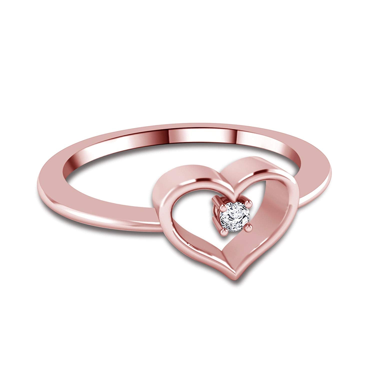 atjewels 14k Rose Gold Over .925 Silver White Cubic Zirconia Engagement Heart Ring MOTHER'S DAY SPECIAL OFFER - atjewels.in