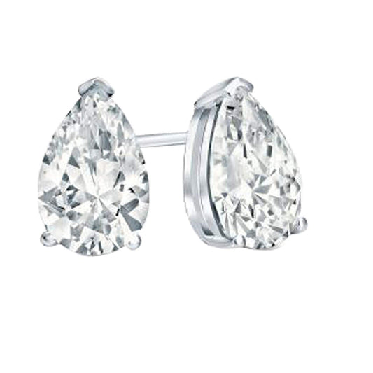 atjewls .925 Sterling Silver Pear Cut White Diamond Solitaire Stud Earrings - atjewels.in