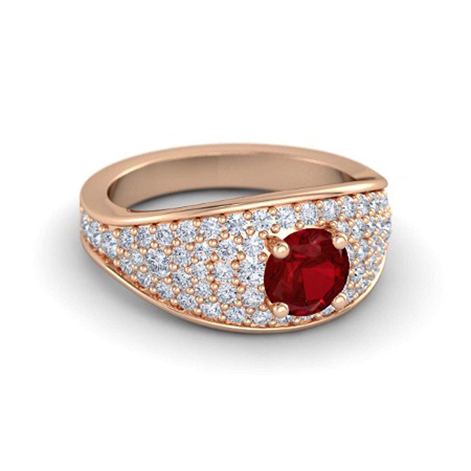 atjewels Round Cut Gemstone & White CZ 14k Rose Gold Over .925 Sterling Silver Solitaire w/ Accents Engagement Ring For Girl's and Women's For Navratri Special - atjewels.in
