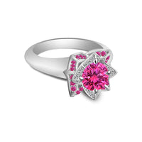 atjewels 925 Sterling Silver Round Pink Sapphire and White CZ Disney Princess Lotus Ring MOTHER'S DAY SPECIAL OFFER - atjewels.in