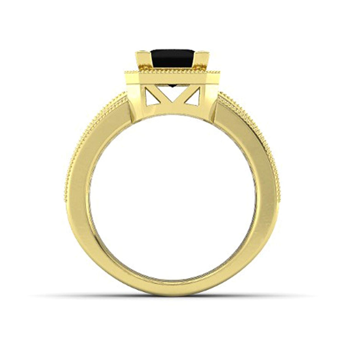 atjewels 18K Yellow Gold Over 925 Silver Princess and Round Black and White CZ Engagement Ring MOTHER'S DAY SPECIAL OFFER - atjewels.in