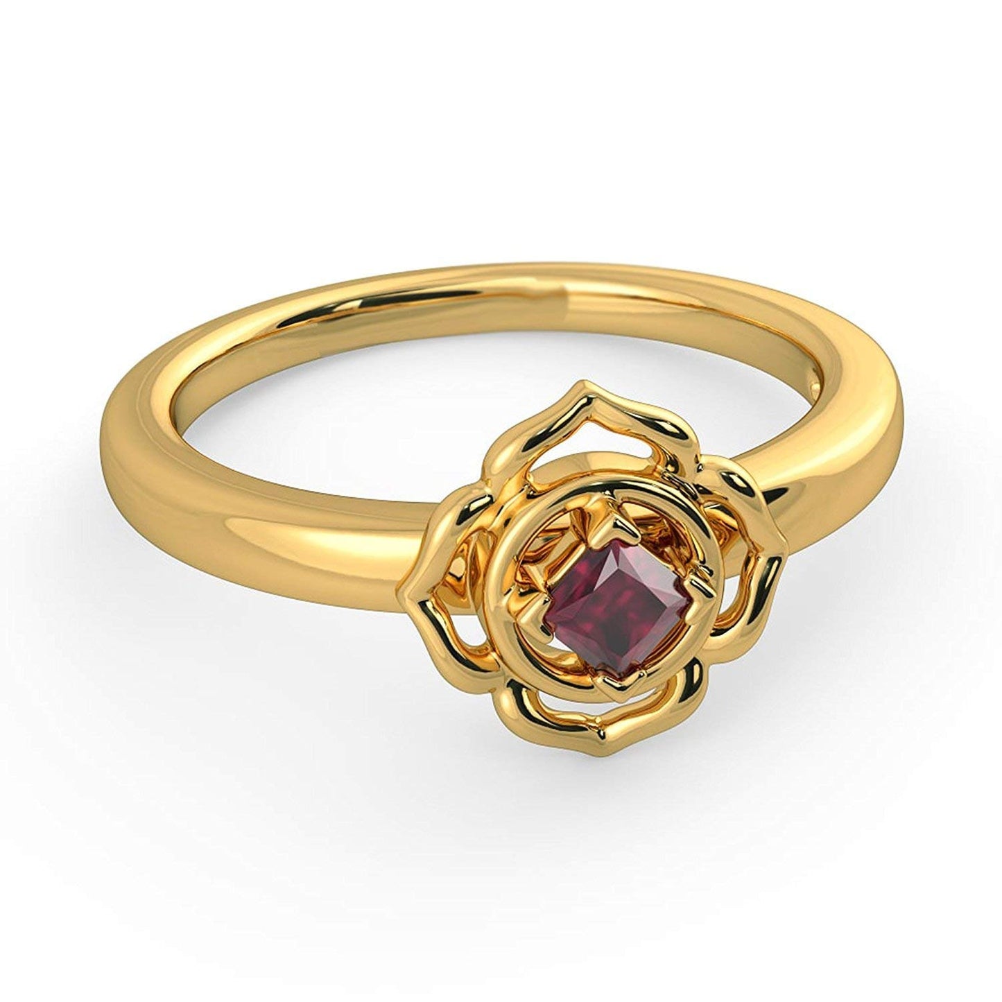 atjewels 14k Yellow Gold Over .925 Sterling Silver Princess Cut Red Garnet Solitaire Ring - atjewels.in