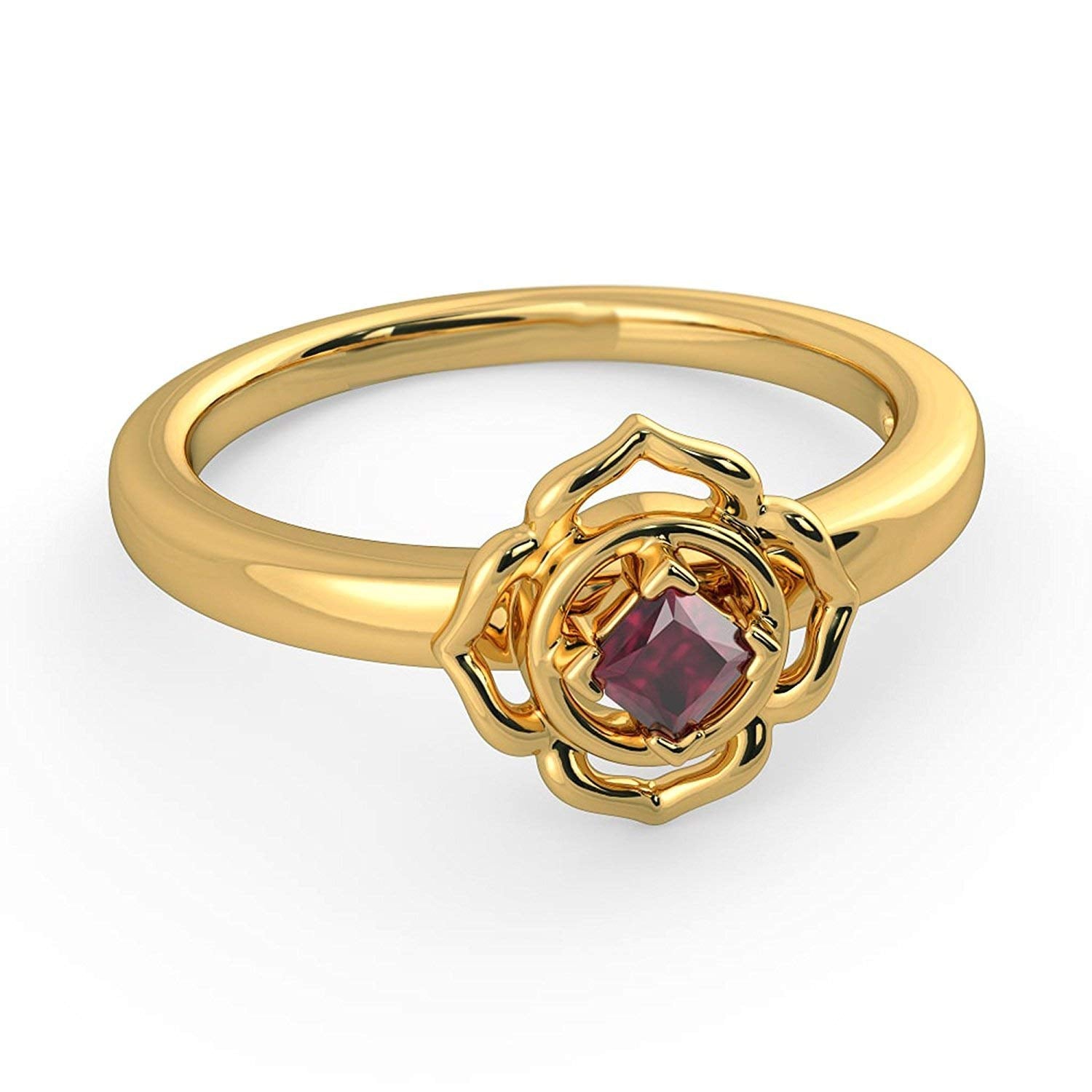 atjewels 14k Yellow Gold Over .925 Sterling Silver Princess Cut Red Garnet Solitaire Ring - atjewels.in