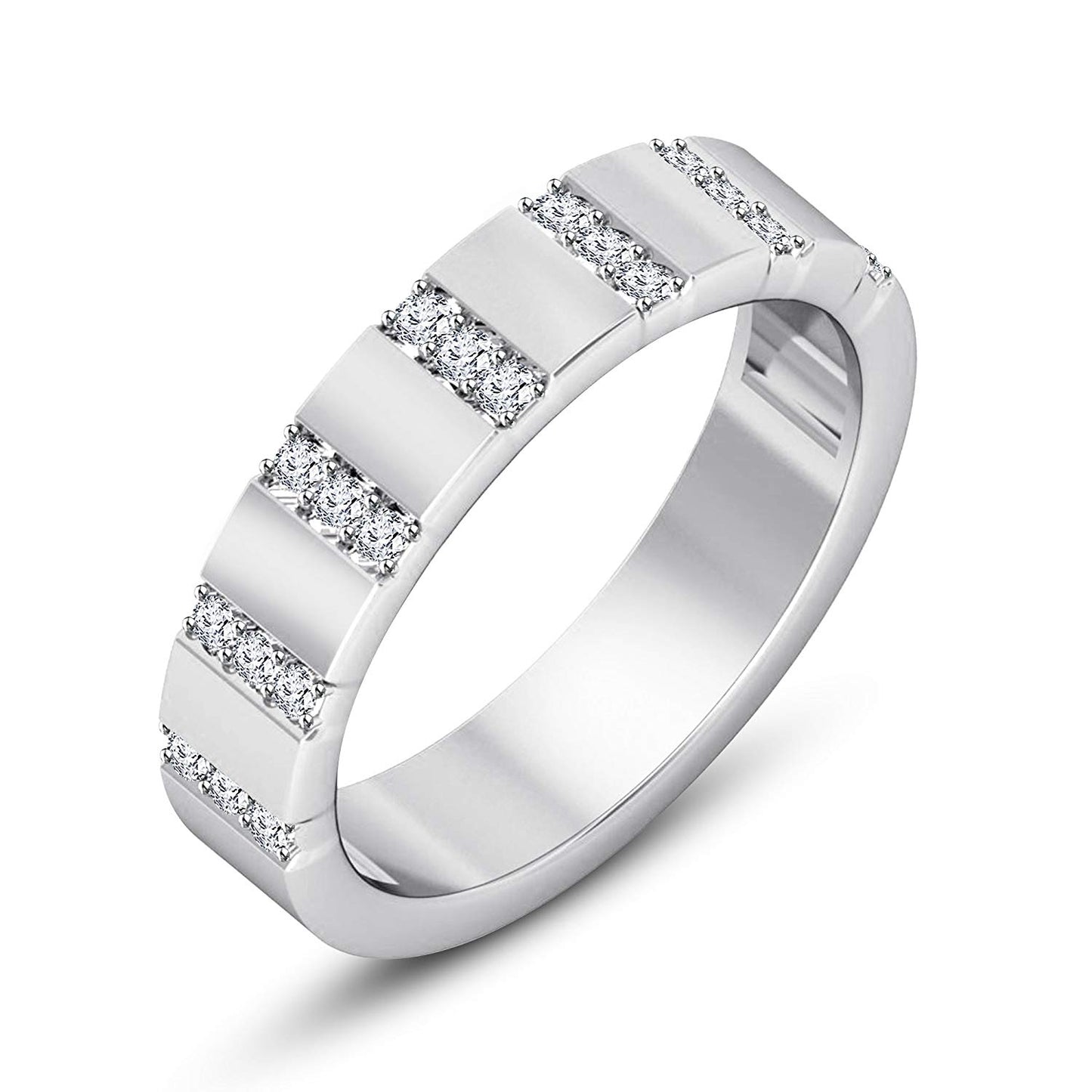 atjewels 14K White Gold Over 925 Sterling Silver Round White Zirconia Wedding Band Ring MOTHER'S DAY SPECIAL OFFER - atjewels.in