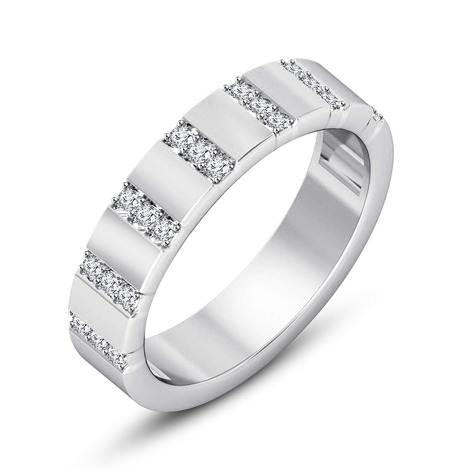 atjewels 14K White Gold Over 925 Sterling Silver Round White Zirconia Wedding Band Ring MOTHER'S DAY SPECIAL OFFER - atjewels.in