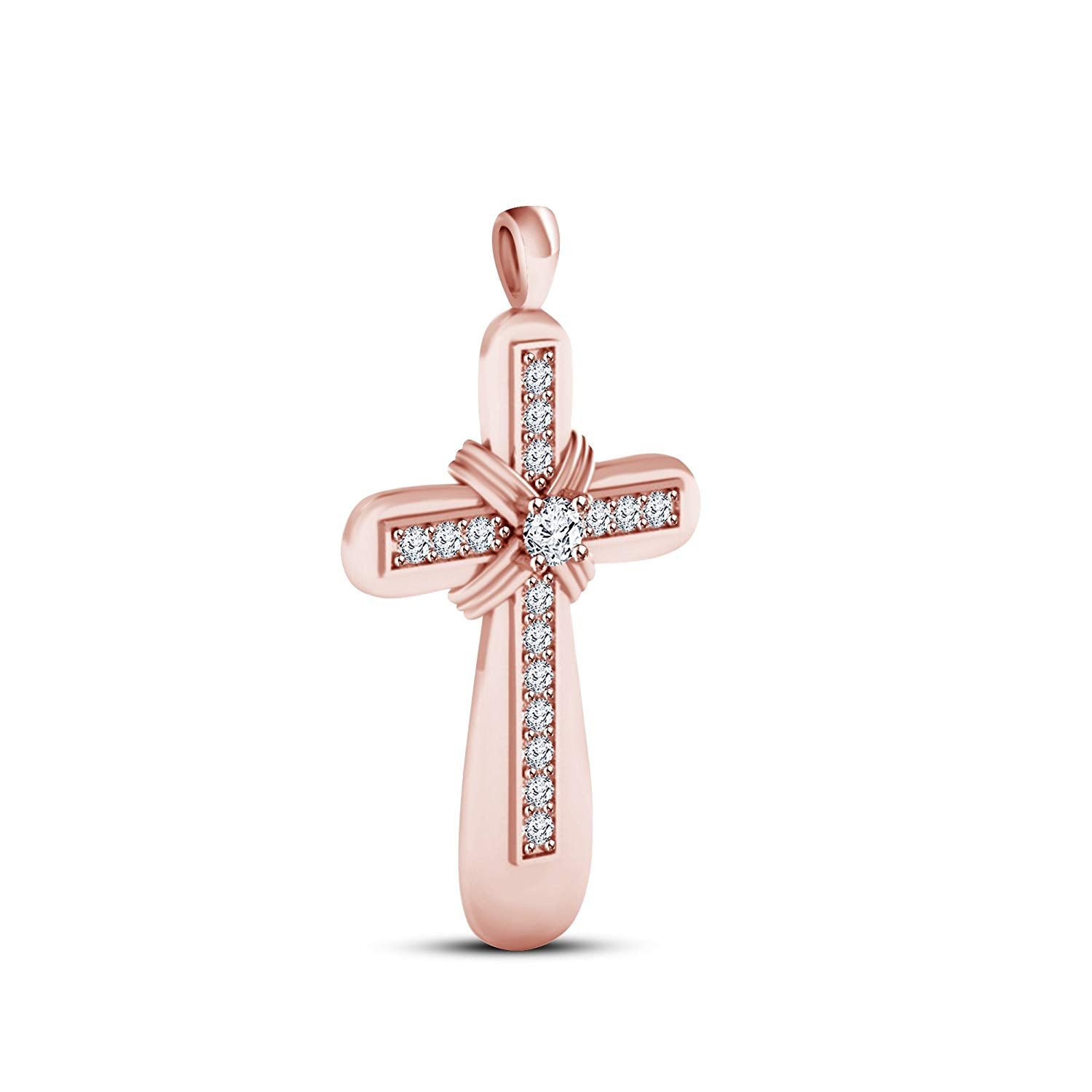 atjewels 18K Rose Gold Over 925 Sterling White Cubic Zirconia Cross Pendant MOTHER'S DAY SPECIAL OFFER - atjewels.in
