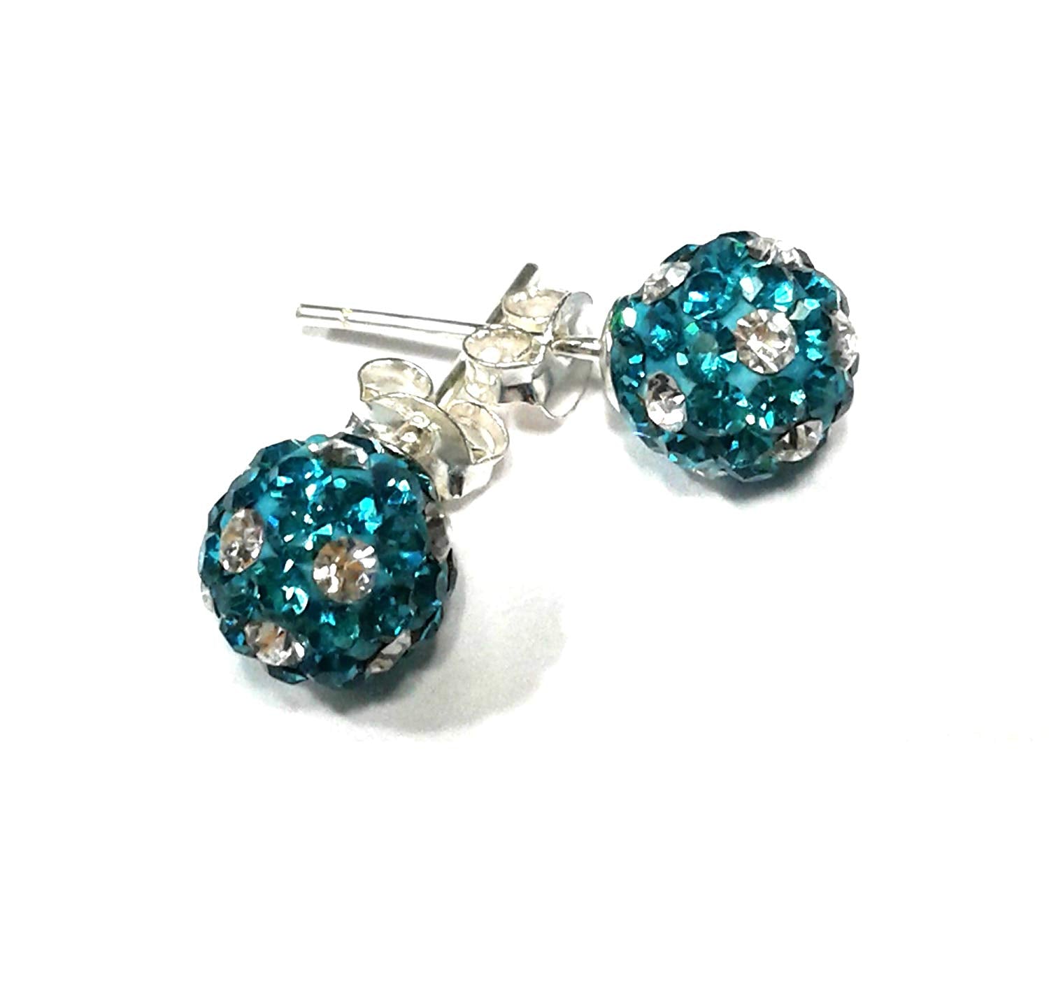 atjewels Round Cut Crystal Sterling Silver Pave Ball Stud Earrings, Crystal Fireball Disco Ball Earrings 1 Pair For Girl's and Women's Fancy Party Wear Earrings - atjewels.in