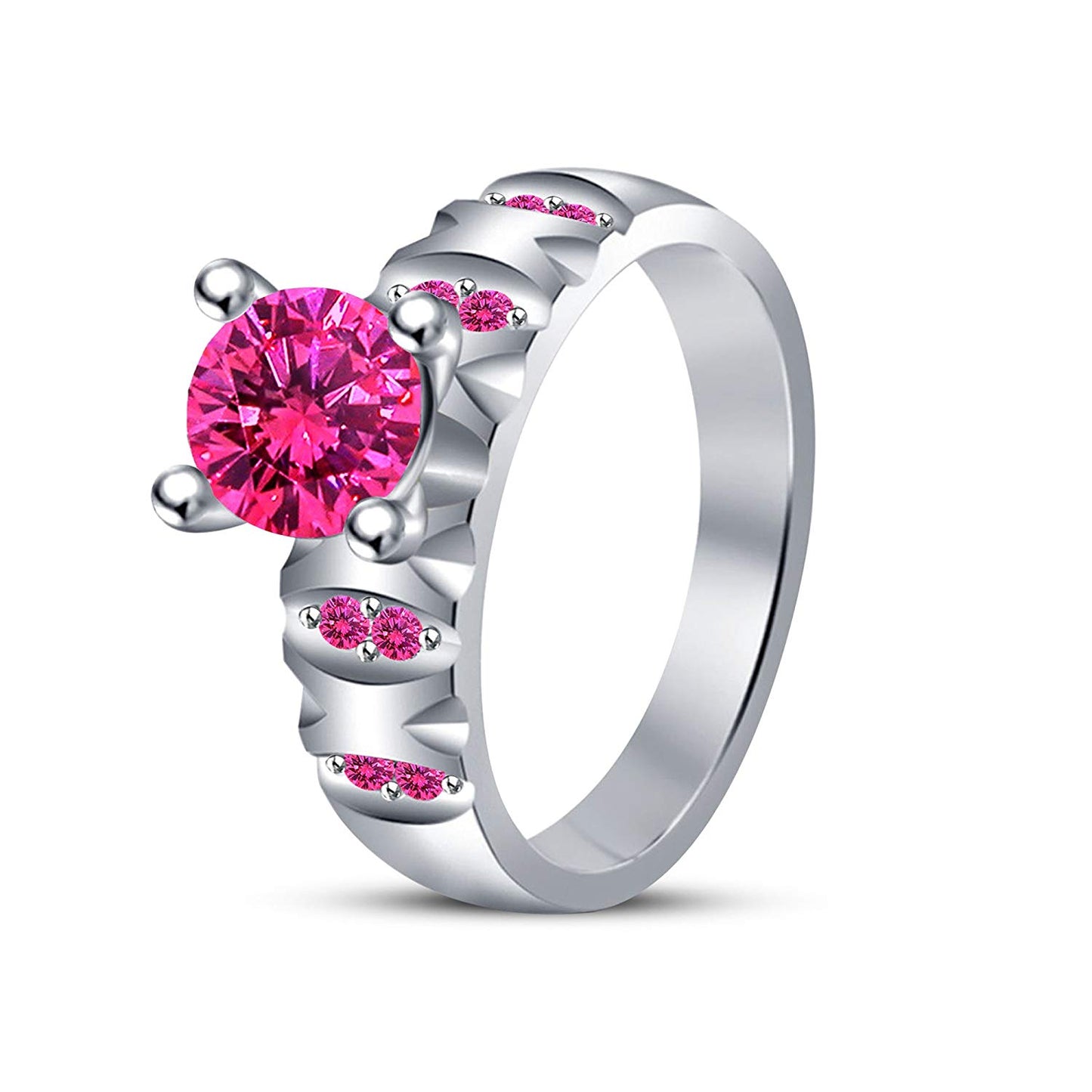 atjewels 14k White Gold Over 925 Silver Pink Sapphire Bridal Ring Set Size US 5 MOTHER'S DAY SPECIAL OFFER - atjewels.in