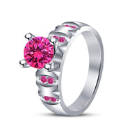 atjewels 14k White Gold Over 925 Silver Pink Sapphire Bridal Ring Set Size US 5 MOTHER'S DAY SPECIAL OFFER - atjewels.in