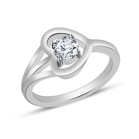 atjewels 14K White Plated On 925 Silver Round White CZ Heart Engagement Ring MOTHER'S DAY SPECIAL OFFER - atjewels.in