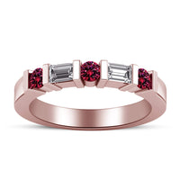 atjewels 14K Rose Gold Over .925 Silver Pink and White Baguette cut Wedding Bar Band Ring Free Size MOTHER'S DAY SPECIAL OFFER - atjewels.in