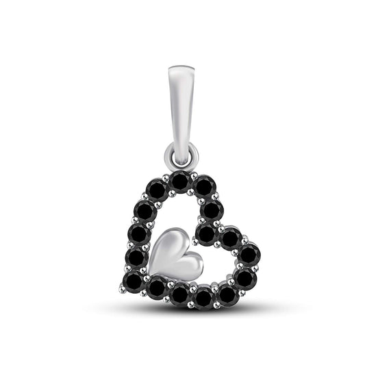 atjewels 18K White Gold on 925 Sterling Black CZ Double Heart Pendant MOTHER'S DAY SPECIAL OFFER - atjewels.in