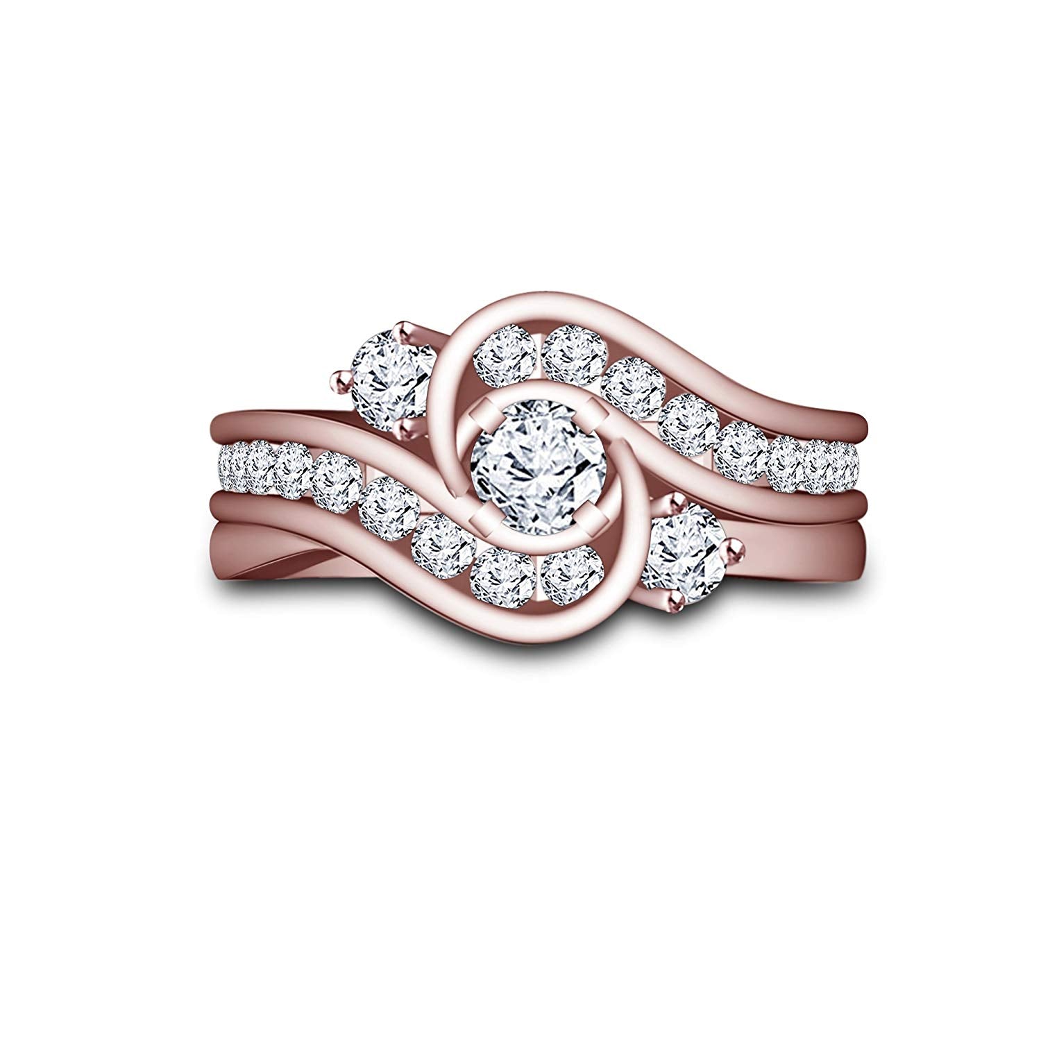 atjewels 2.38 Ct White Diamond 14k Rose Gold Over .925 Sterling Silver Bridal Set & Wedding Band Ring Free Sizing MOTHER'S DAY SPECIAL OFFER - atjewels.in