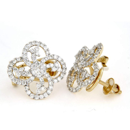 atjewels Round Cut White CZ 14k Yellow Gold Over .925 Sterling Silver Flower Stud Earrings For Girl's & Women's For MOTHER'S DAY SPECIAL OFFER - atjewels.in