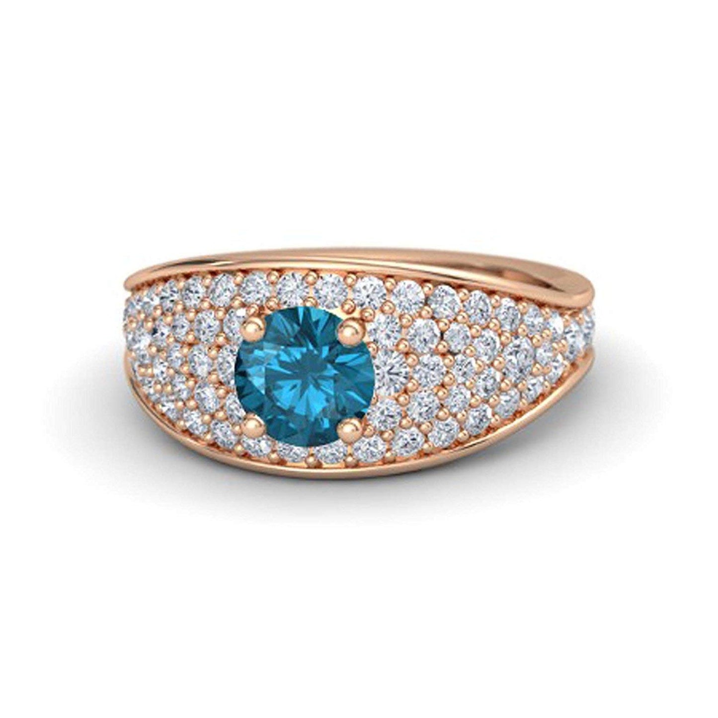 atjewels Round Cut Gemstone & White CZ 14k Rose Gold Over .925 Sterling Silver Solitaire w/ Accents Engagement Ring For Girl's and Women's For Navratri Special - atjewels.in