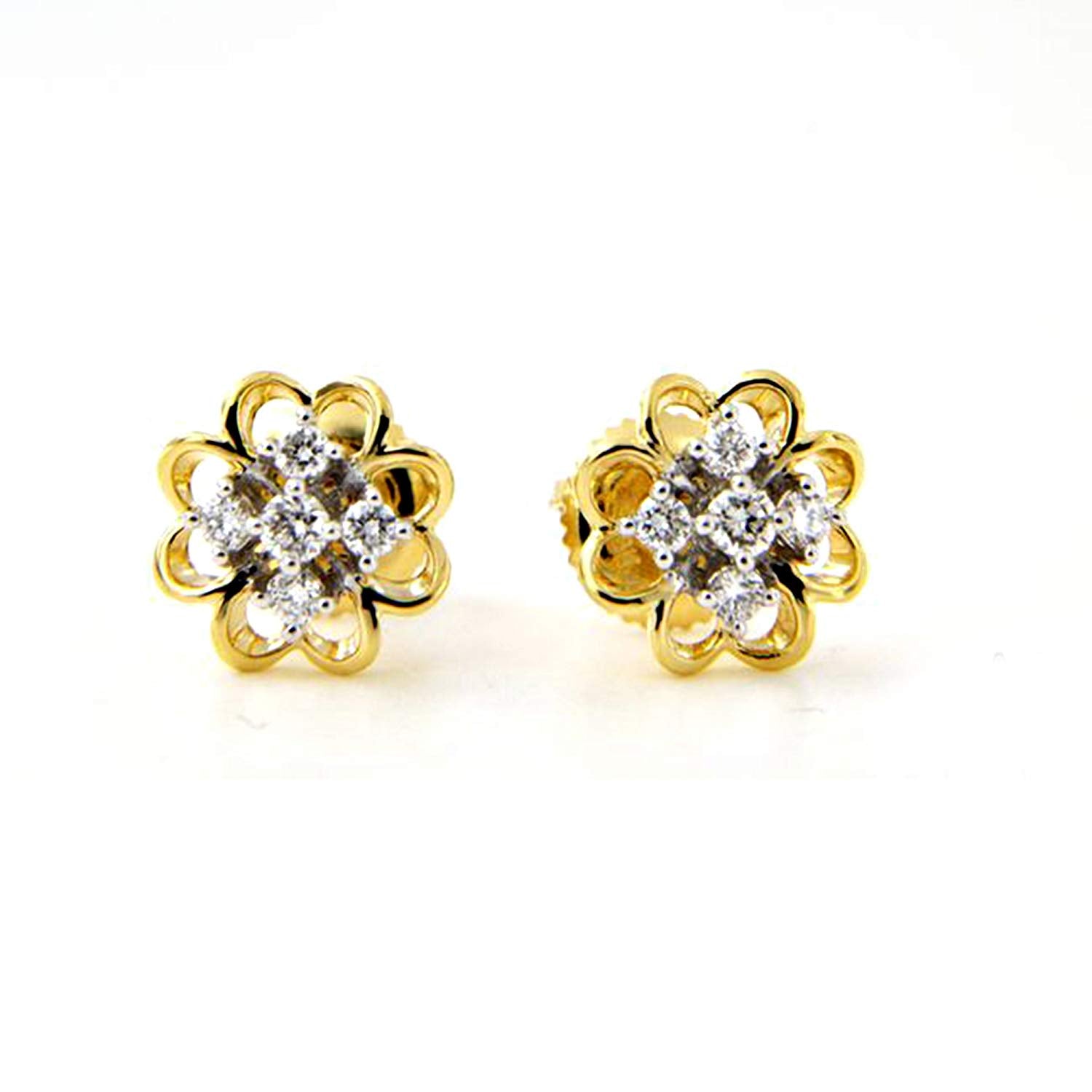 atjewels Solid 925 Sterling Silver 14k Yellow Gold Plated White CZ Flower Stud Earrings MOTHER'S DAY SPECIAL OFFER - atjewels.in