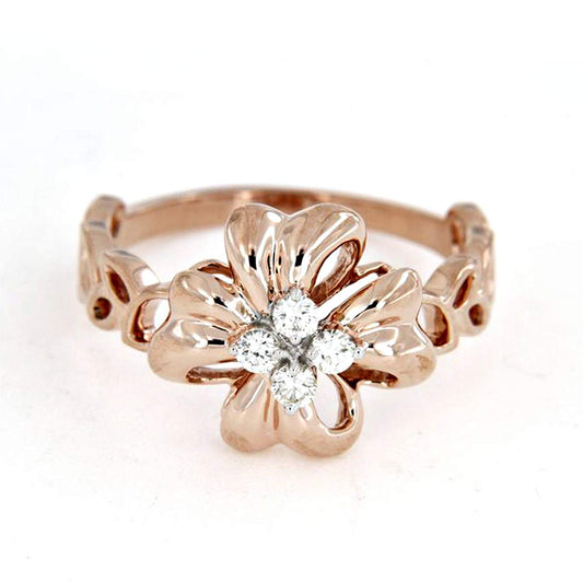 atjewels 14K Rose Gold Over .925 Sterling Silver Round White CZ Flower Ring For Women's MOTHER'S DAY SPECIAL OFFER - atjewels.in