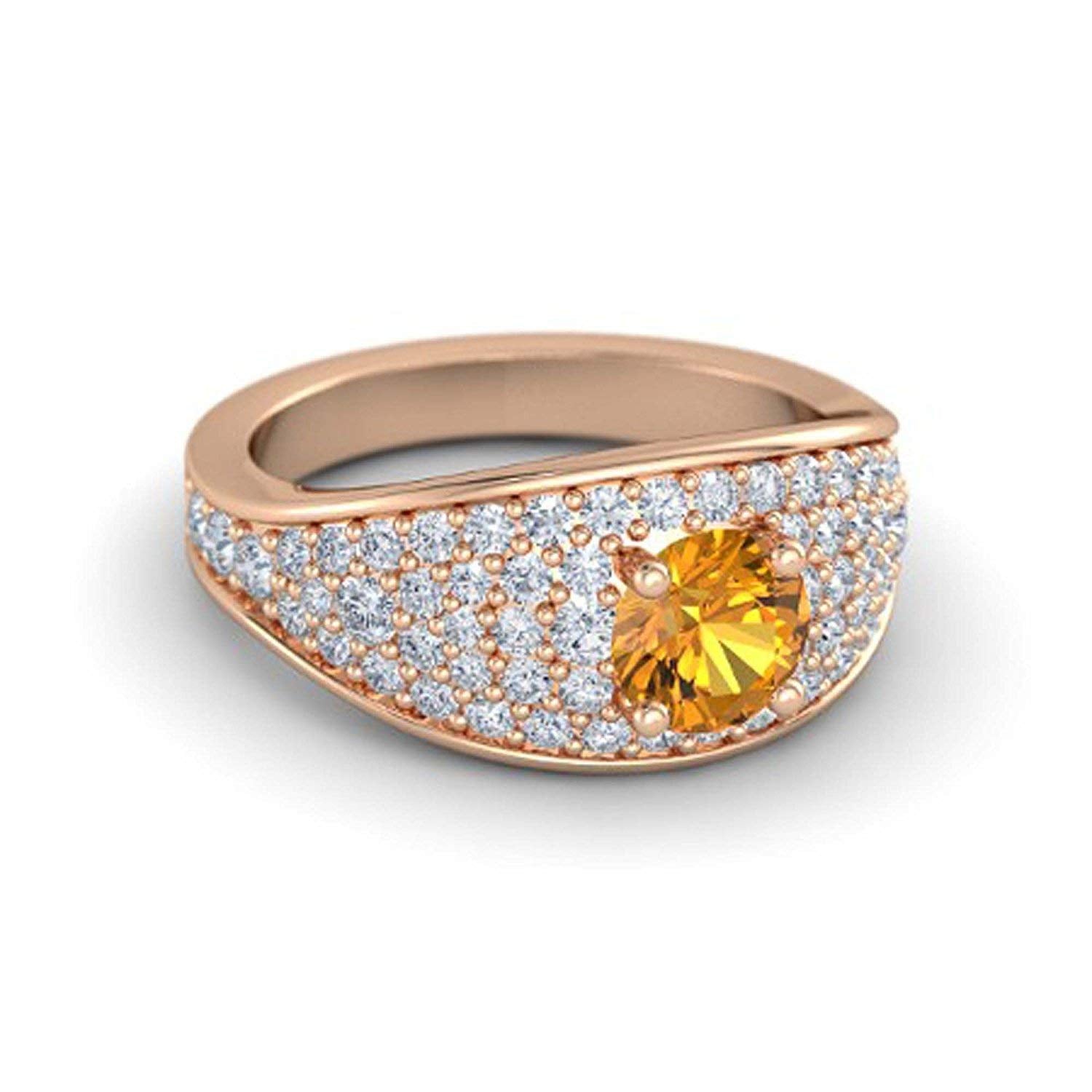 atjewels Round Cut Gemstone & White CZ 14k Rose Gold Over .925 Sterling Silver Solitaire w/ Accents Engagement Ring For Girl's and Women's For Navratri Special - atjewels.in