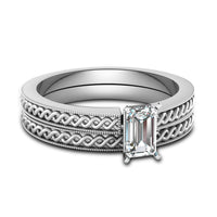 atjewels 14K White Gold Over Silver Emerald Cut Solitaire/Bridal Ring Set For Women's MOTHER'S DAY SPECIAL OFFER - atjewels.in