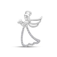 atjewels 14k White Gold Plated 925 Sterling Silver White CZ Angel with Heart Pendant Without Chain MOTHER'S DAY SPECIAL OFFER - atjewels.in