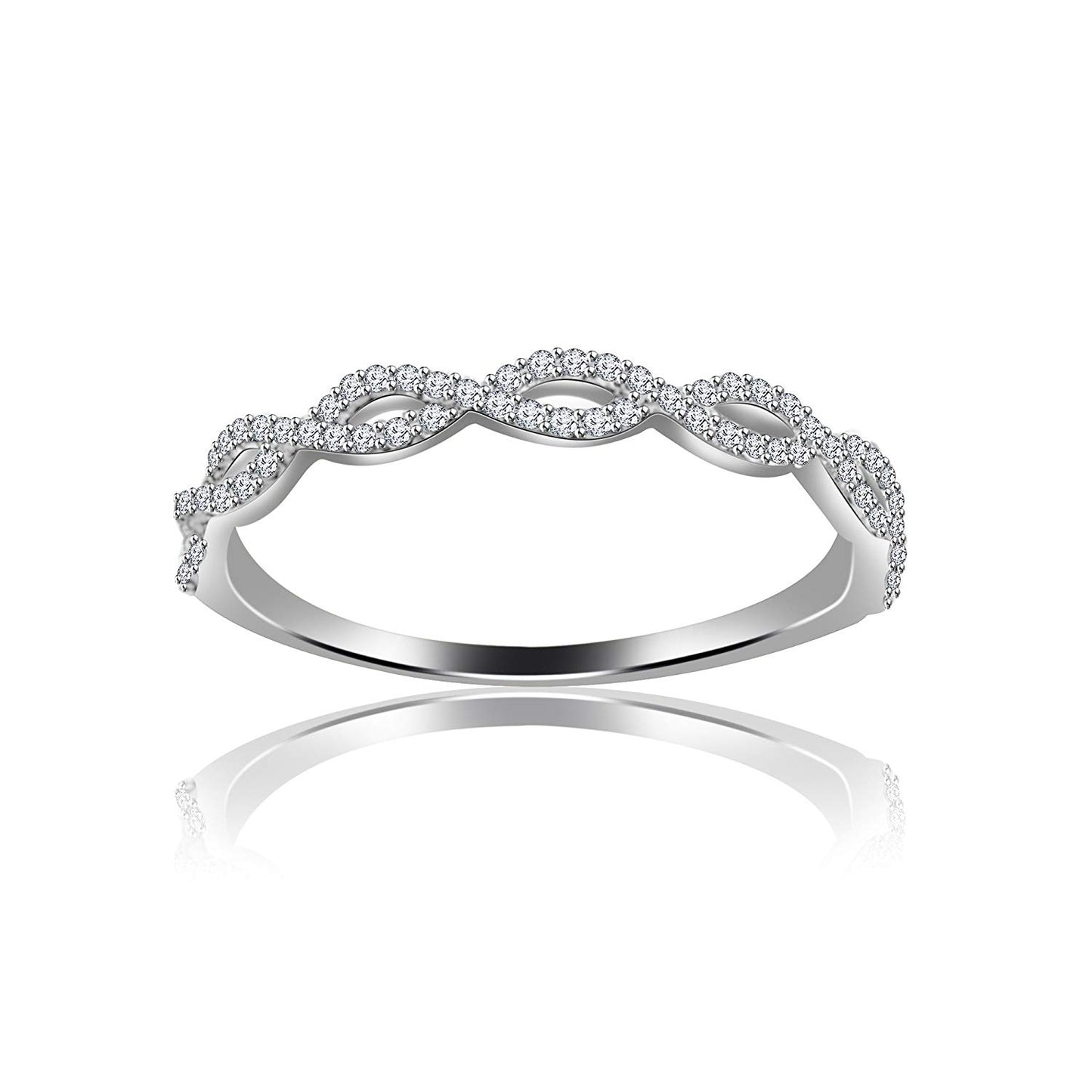 0.51 CT 14K White Gold Over 925 Sterling Silver Round Cut White Cubic Zirconia Diamond Infinity Band Engagement Wedding Ring - atjewels.in