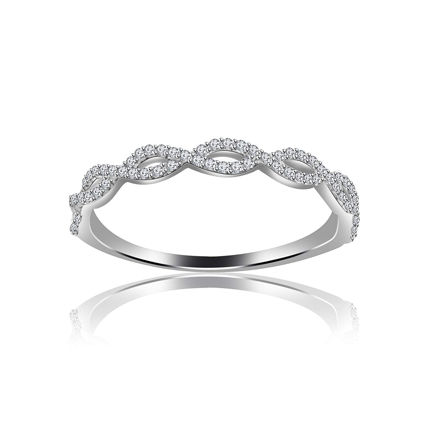 0.51 CT 14K White Gold Over 925 Sterling Silver Round Cut White Cubic Zirconia Diamond Infinity Band Engagement Wedding Ring - atjewels.in