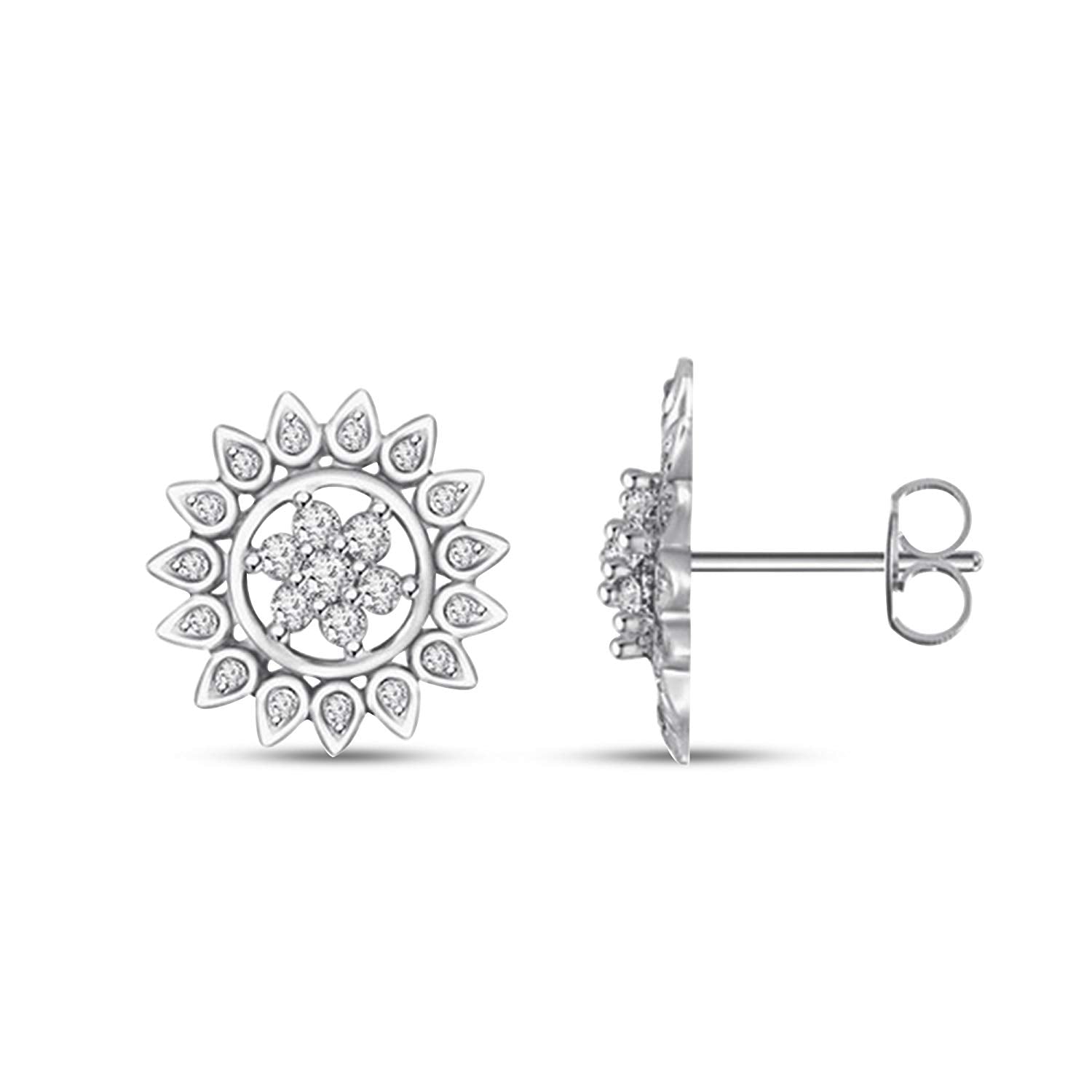 atjewels White Gold Over 925 Sterling Silver Round White Cubic Zirconia Engagement Stud Earrings MOTHER'S DAY SPECIAL OFFER - atjewels.in