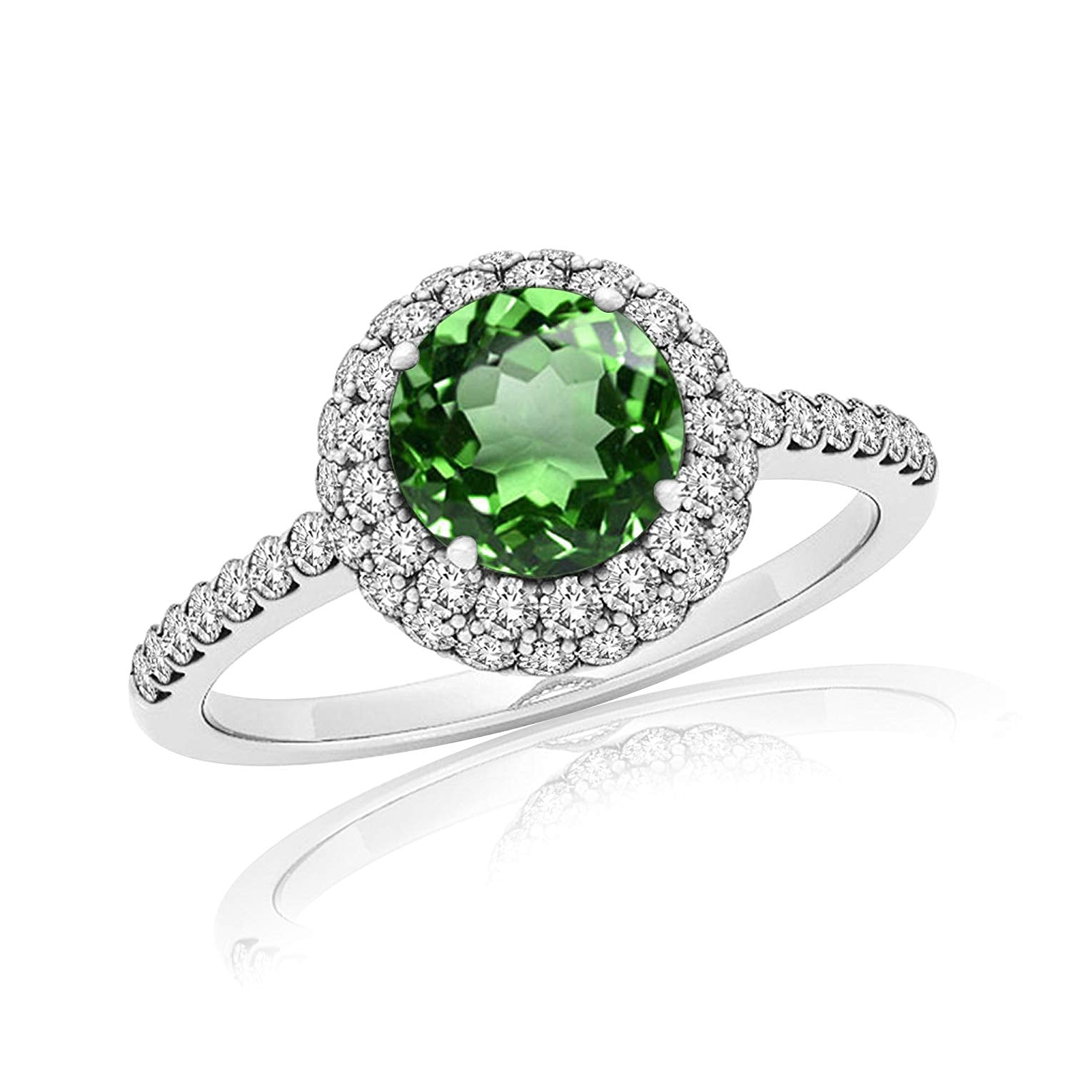 atjewels 14K White Gold Plated .925 Sterling Silver Round Cut Green Emerald & White Cubic Zirconia Solitaire with Accents Ring for Women’s & Girl’s - atjewels.in