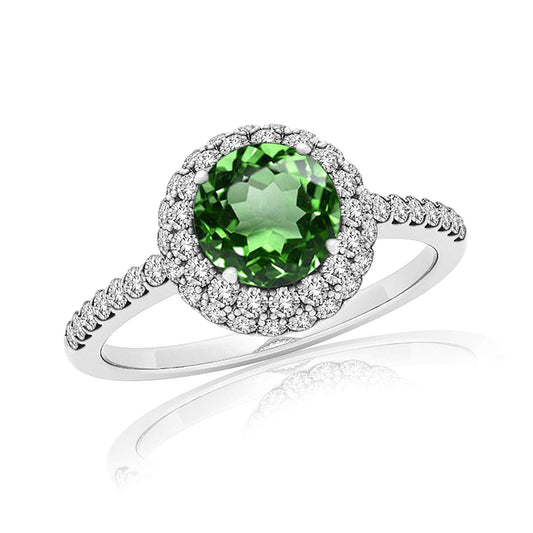 atjewels 14K White Gold Plated .925 Sterling Silver Round Cut Green Emerald & White Cubic Zirconia Solitaire with Accents Ring for Women’s & Girl’s - atjewels.in