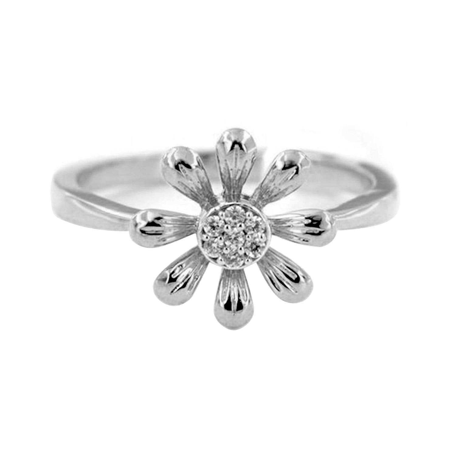 atjewels 14K White Gold Over 925 Silver 0.11 TCW with Round White CZ Flower Wedding Ring MOTHER'S DAY SPECIAL OFFER - atjewels.in