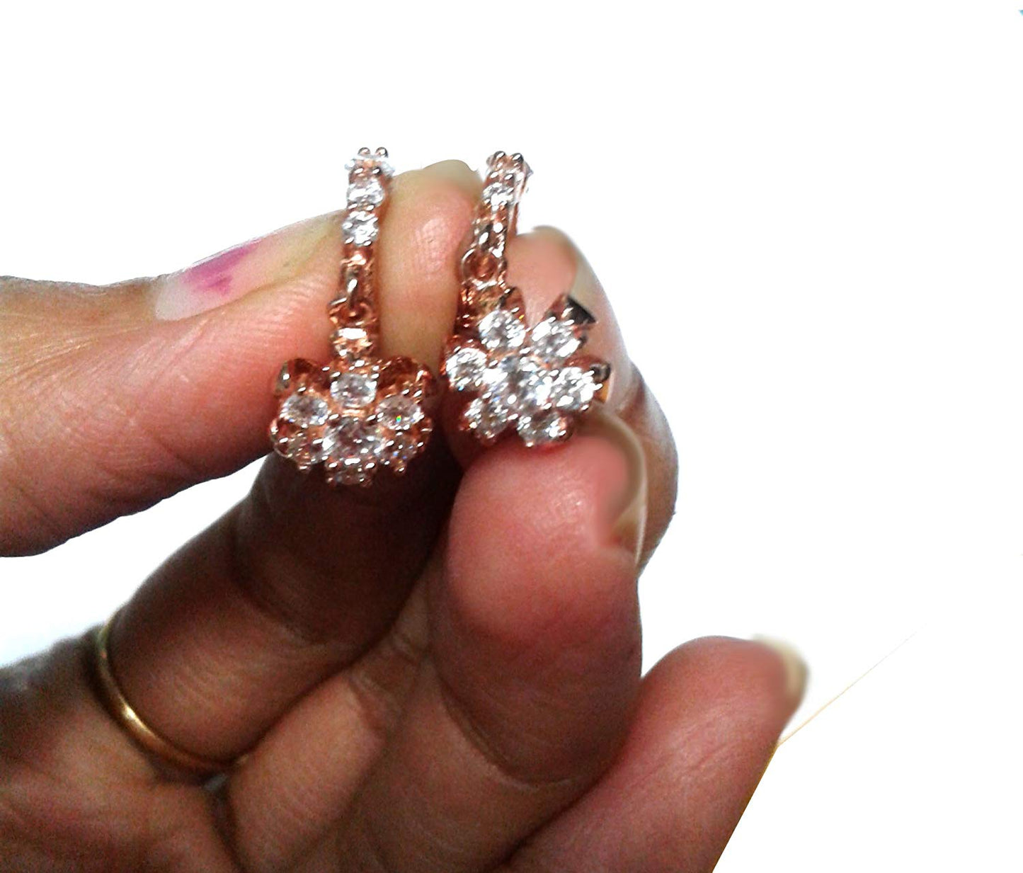 atjewels Round Cut White CZ 14k Rose Gold Over 925 Sterling Silver Drop Dangle Earrings For Girl's and Women's For MOTHER'S DAY SPECIAL OFFER - atjewels.in