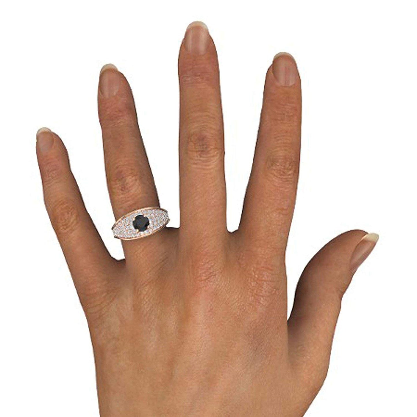 atjewels Round Cut Gemstone & White CZ 14k Rose Gold Over .925 Sterling Silver Solitaire w/ Accents Engagement Ring For Girl's and Women's For Navratri Special - atjewels.in