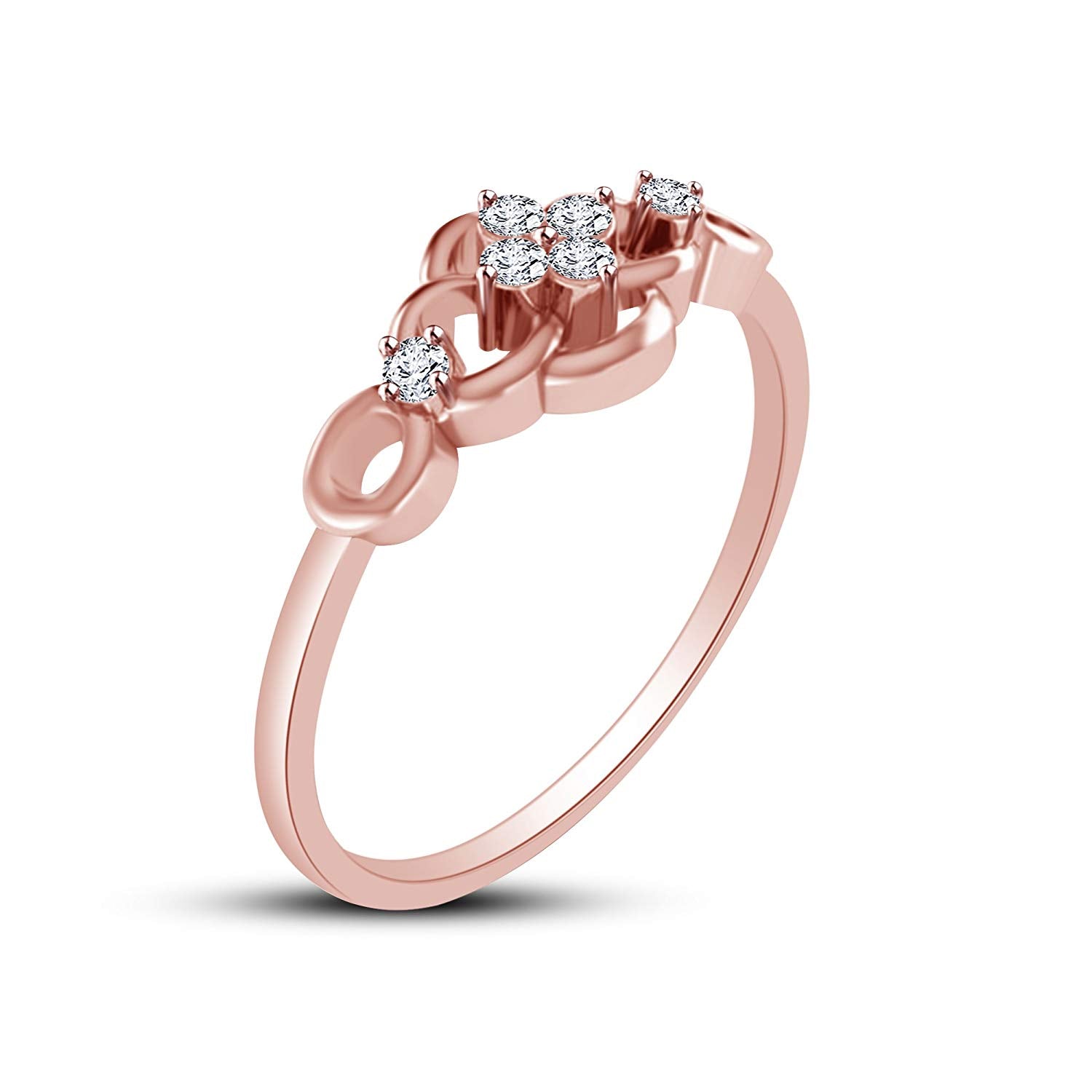atjewels 14K Rose Gold on 925 Silver Round White Cubic Zirconia Floral Ring MOTHER'S DAY SPECIAL OFFER - atjewels.in