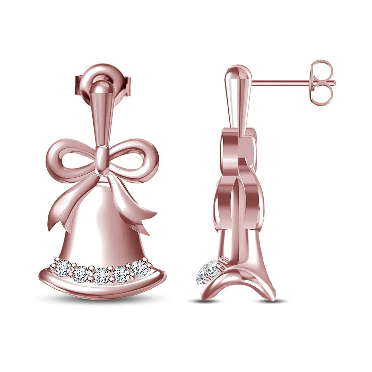 atjewels Women's 14K Rose Gold Plated .925 Silver Swarovski CZ Bell and Bow Knot Screw Back Stud Earrings MOTHER'S DAY SPECIAL OFFER - atjewels.in