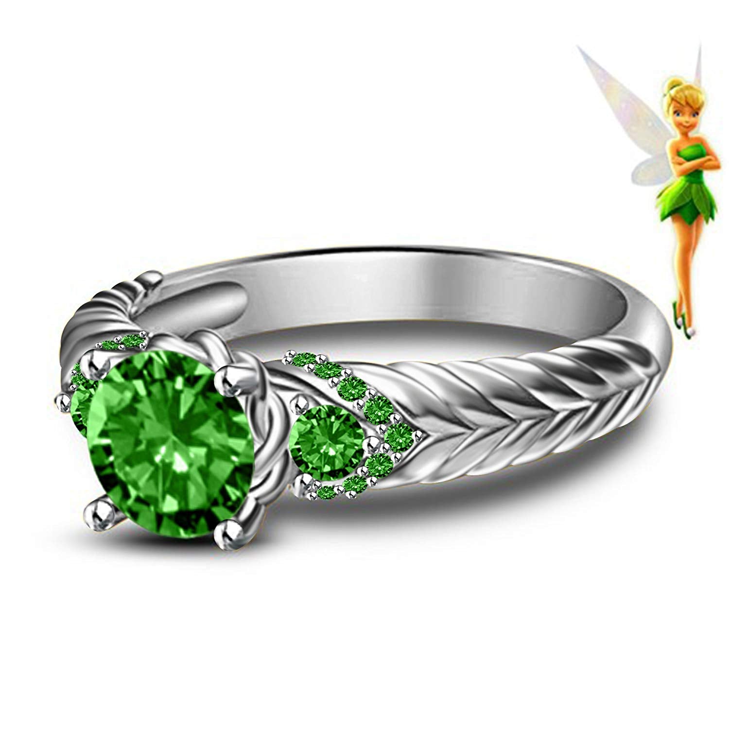 atjewels Round Cut Green Emerald .925 Sterling Silver Disney Aurora Princess Engagement Ring For Women's and Girl's MOTHER'S DAY SPECIAL OFFER - atjewels.in